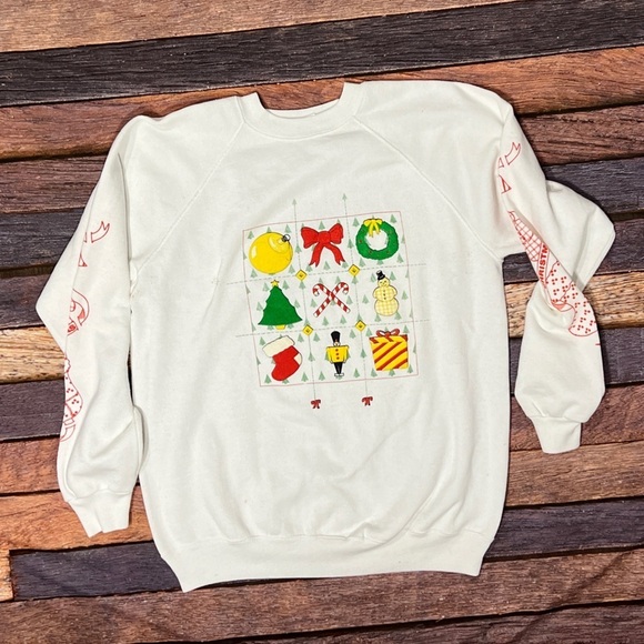 Vintage 80s Ugly Christmas Sweater Party Tic Tac Toe Xmas Sweatshirt - Picture 7 of 8